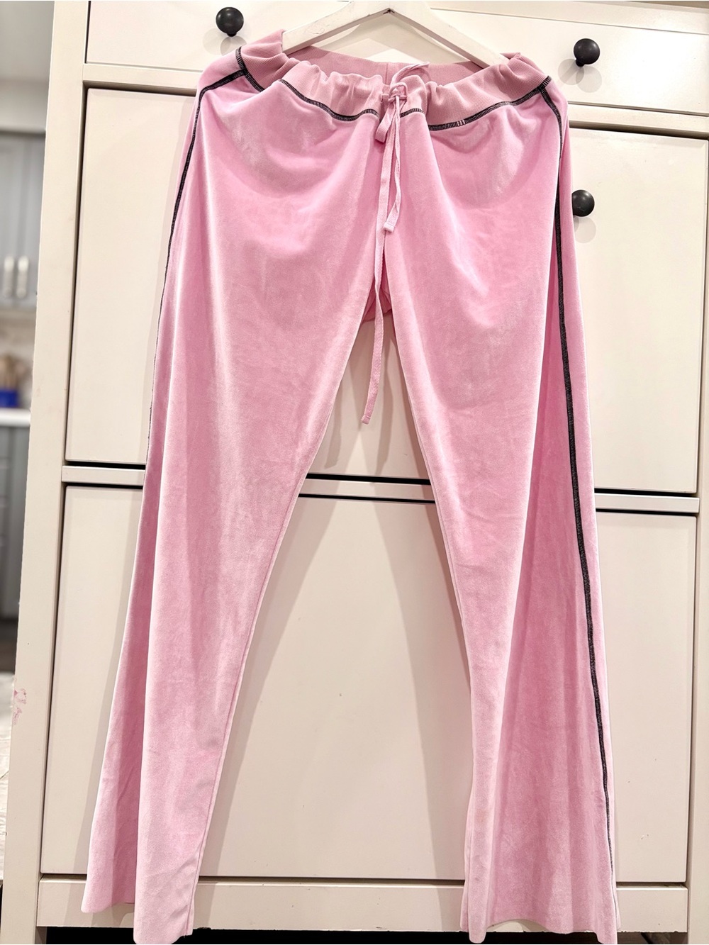 I.AM.GIA Pink Velour Sweatpants with Black Piping